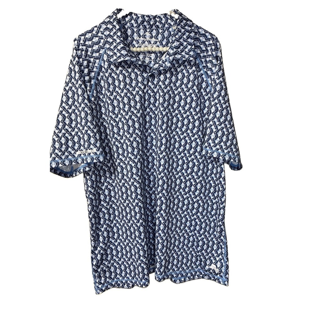 Tommy Bahama IslandZone Men's XL Polo Shirt Blue Geometric Print UPF 30